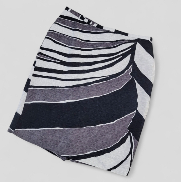 NEW Ann Taylor Slik and Linen Blend Skirt Gray Black Abstract Print Size 0 - Picture 1 of 14